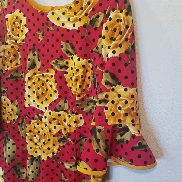 Shelby & Palmer Sheath Dress Red Yellow Floral 3/4 Sleeve Size 10 - Picture 3 of 12